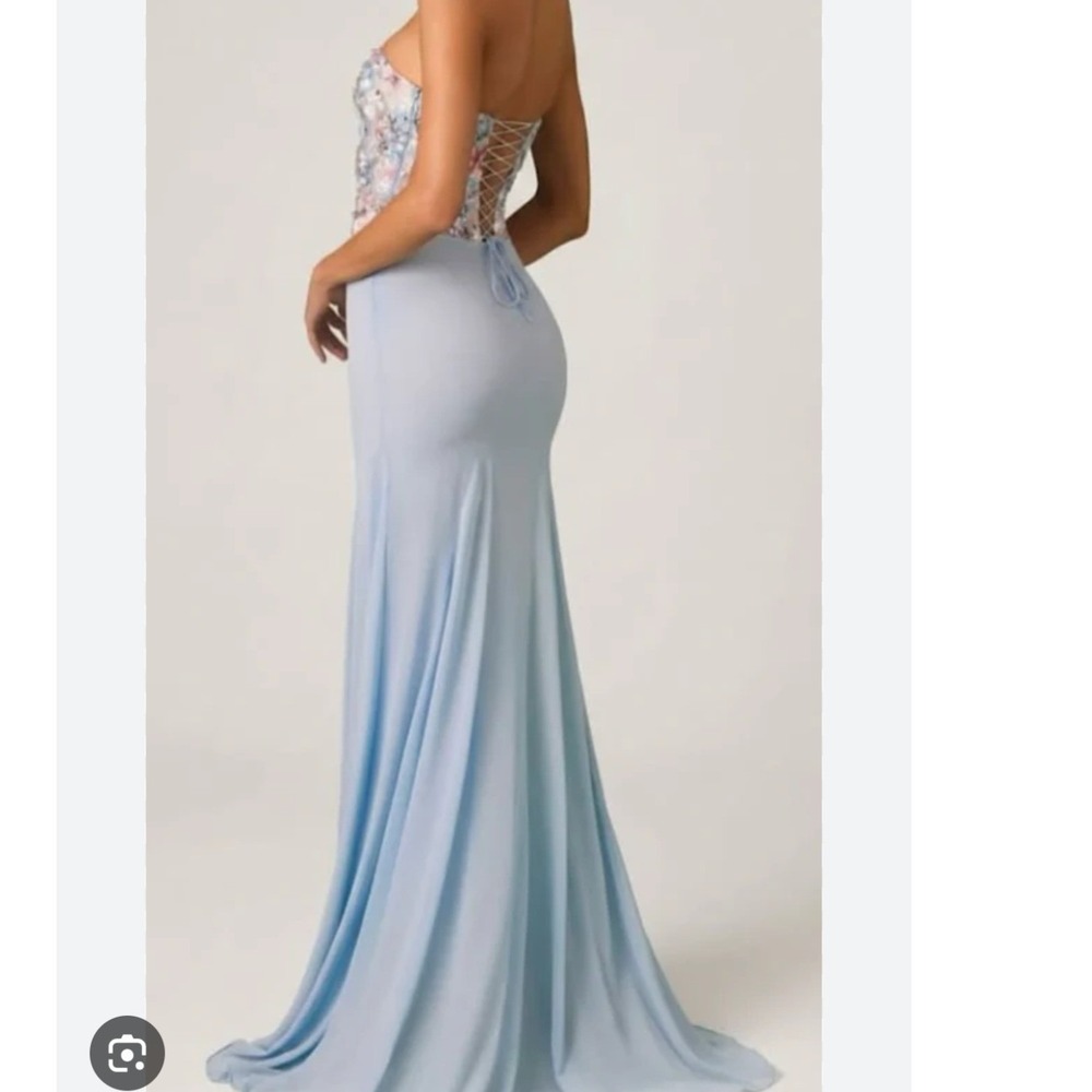 Oh Polly Lysana Blue Sequin Floral Corset Maxi Gown Dress US 6 Prom Formal - Picture 2 of 14
